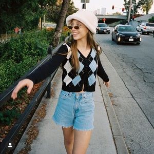 blue and white argyle button down sweater!